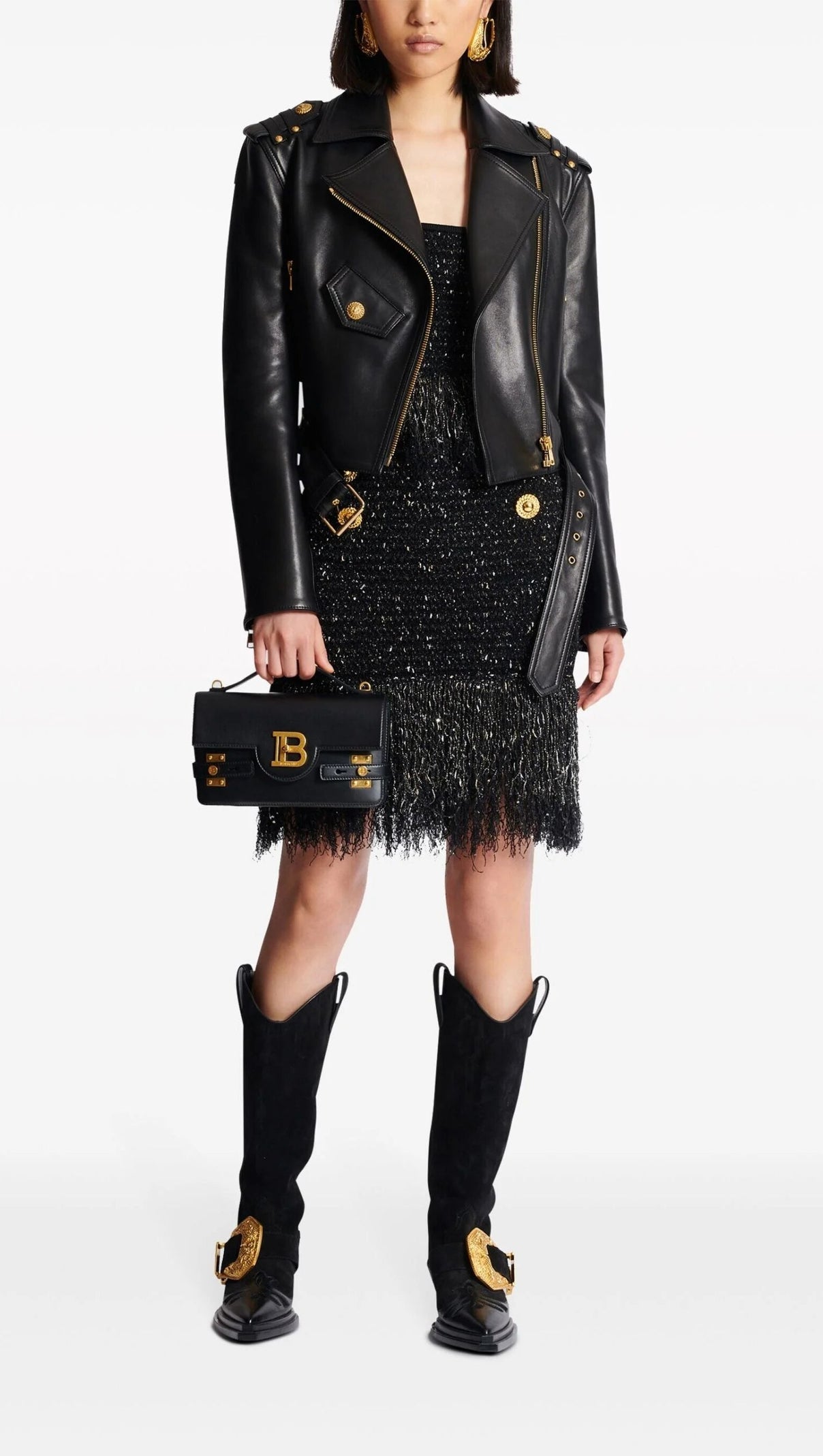 AIIZIE BLACK LUREX TWEED FRINGED TOP - product image
