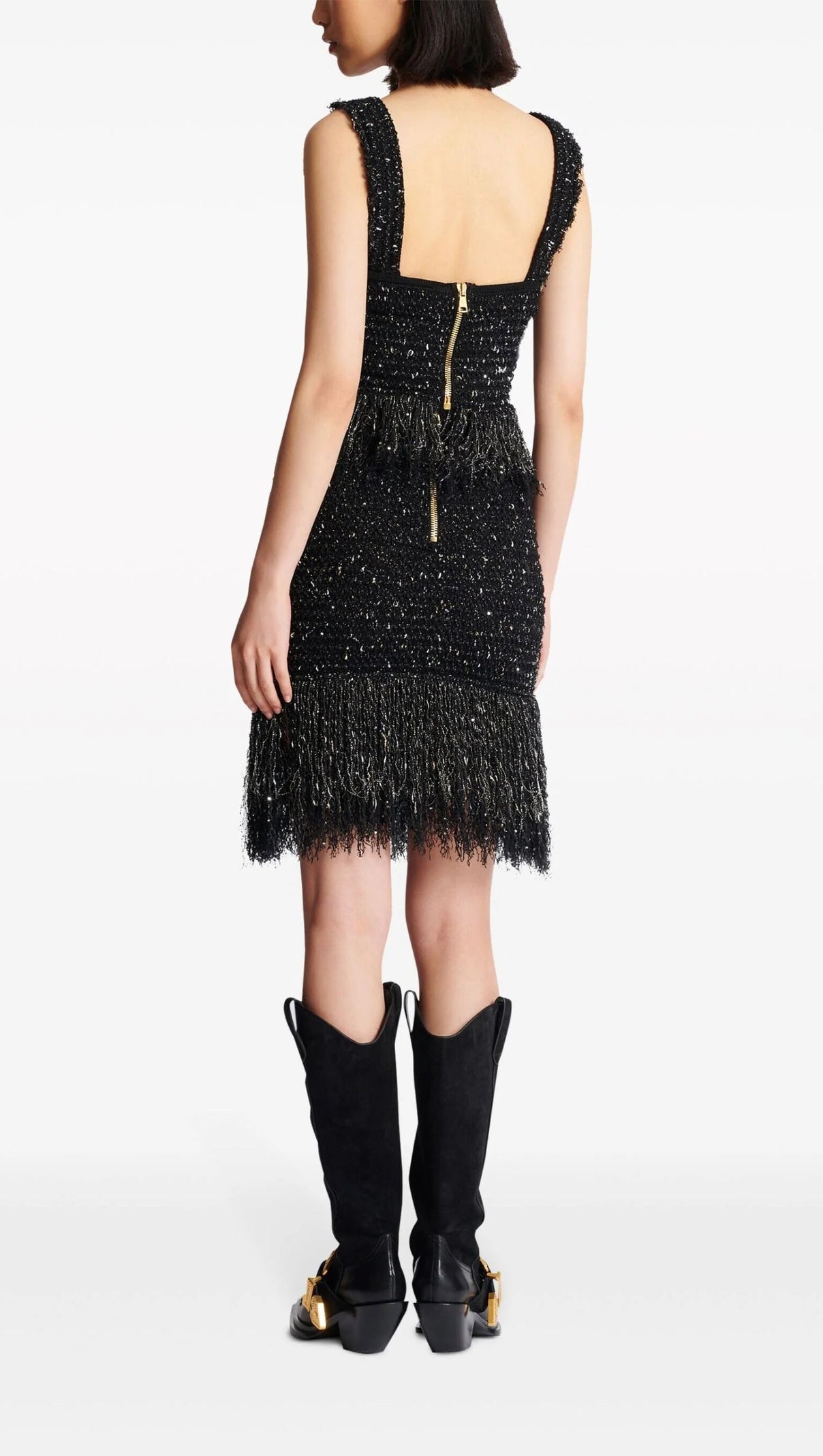 AIIZIE BLACK LUREX TWEED FRINGED TOP - product image