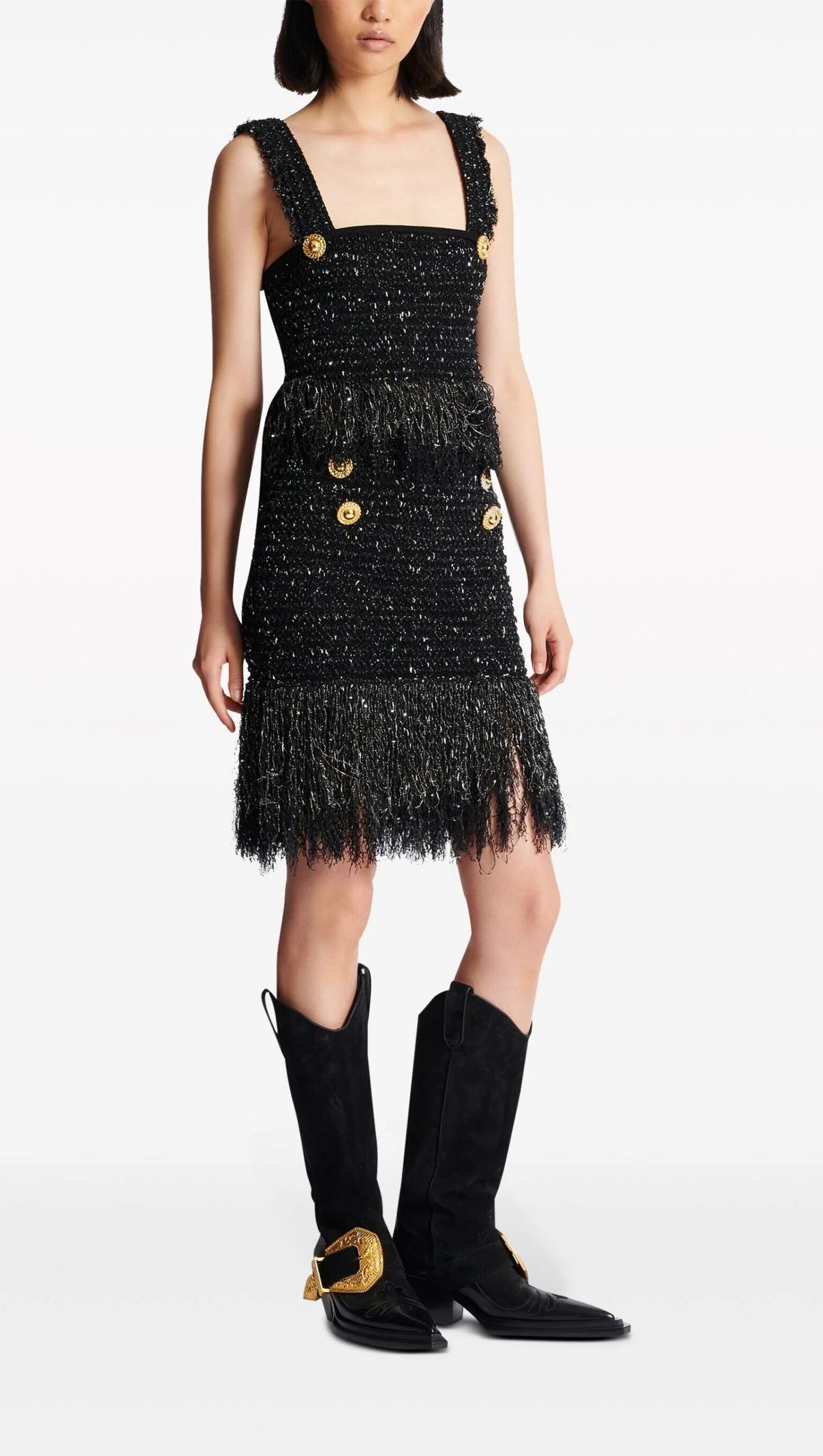 AIIZIE BLACK LUREX TWEED FRINGED TOP - product image