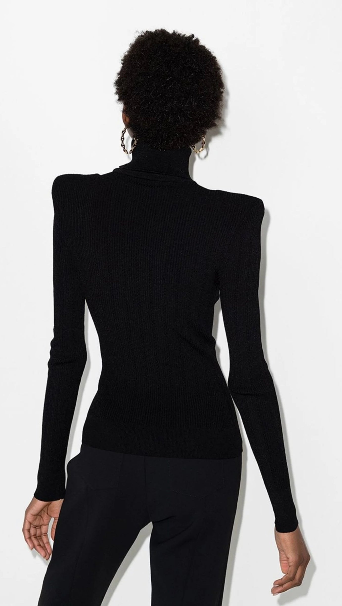 BLACK RIBBED ROLL-NECK SWEATER