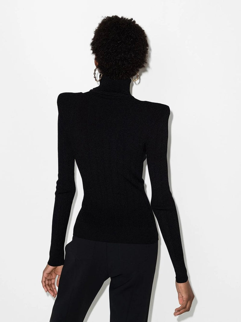 BLACK RIBBED ROLL-NECK SWEATER