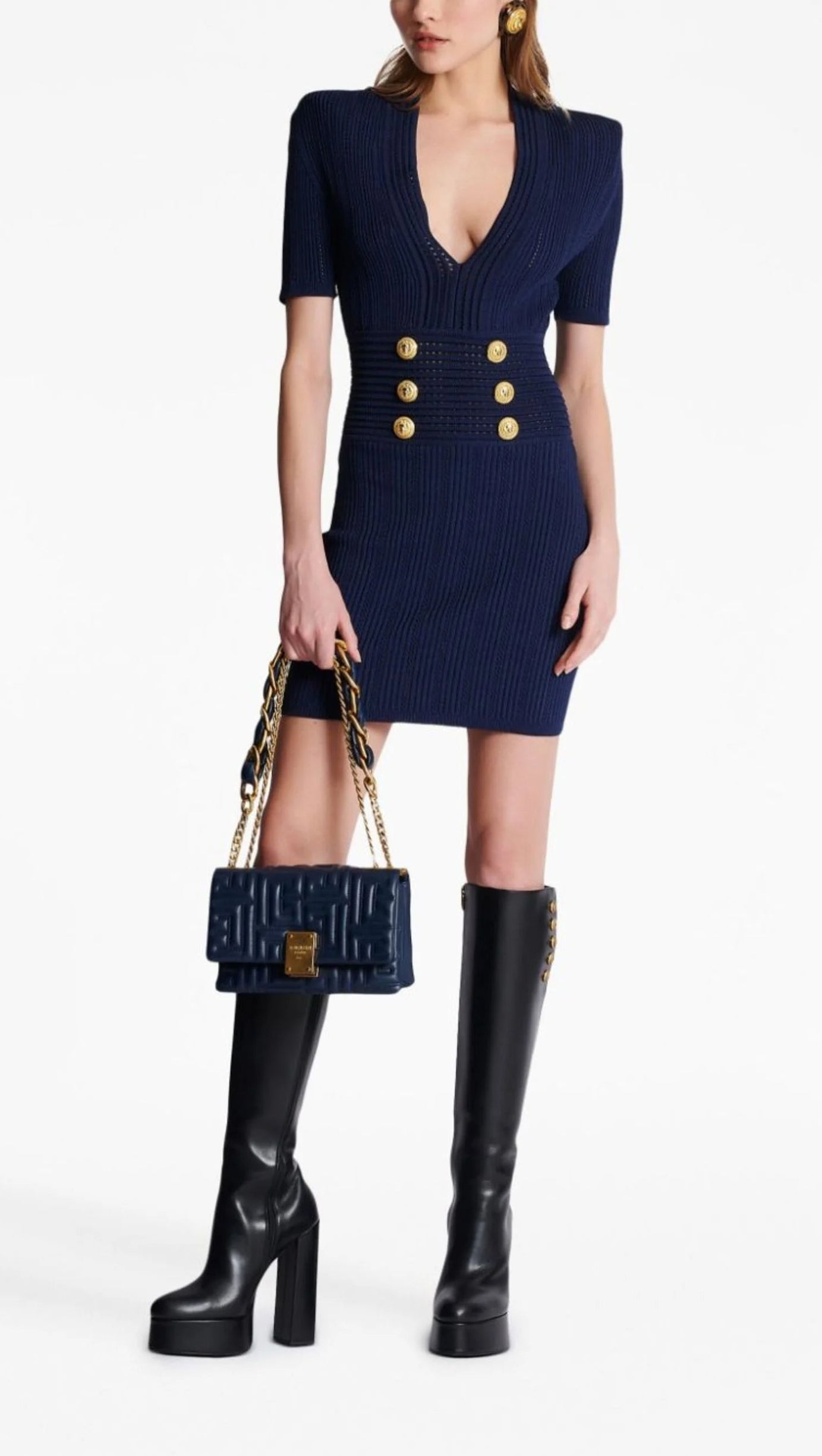 BLUE KNITTED MINI DRESS