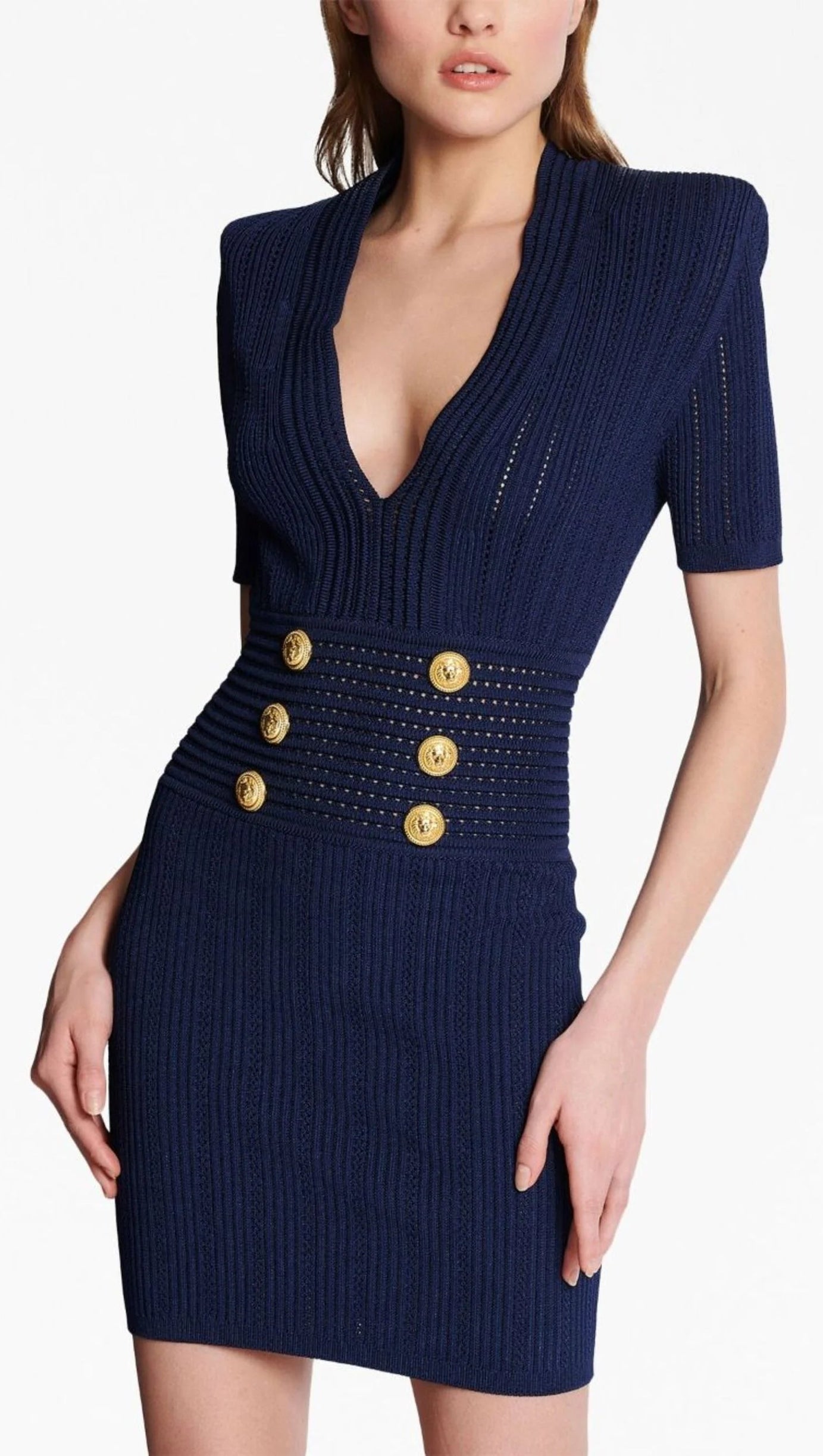 BLUE KNITTED MINI DRESS