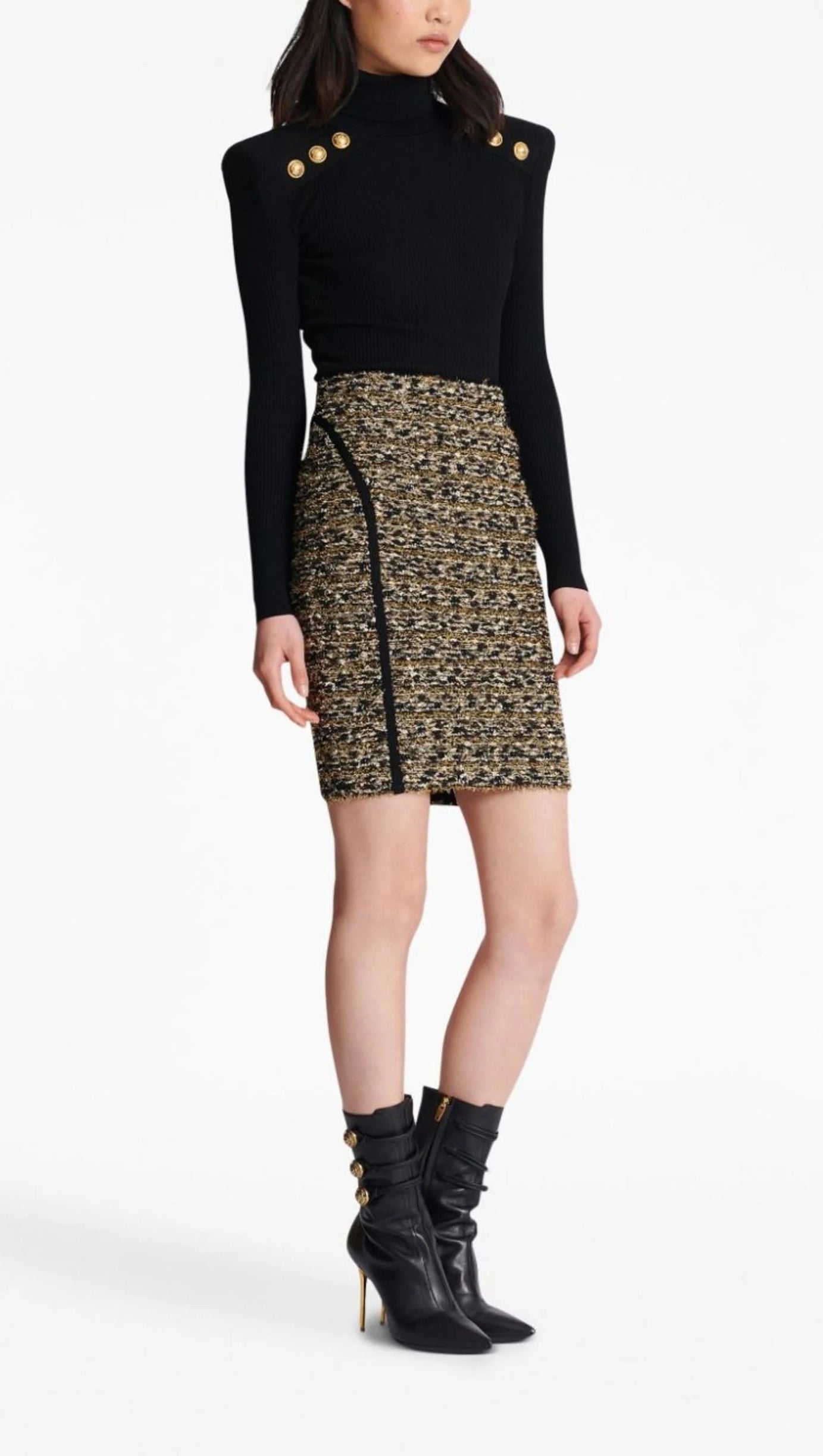 BROWN LUREX TWEED PENCIL SKIRT