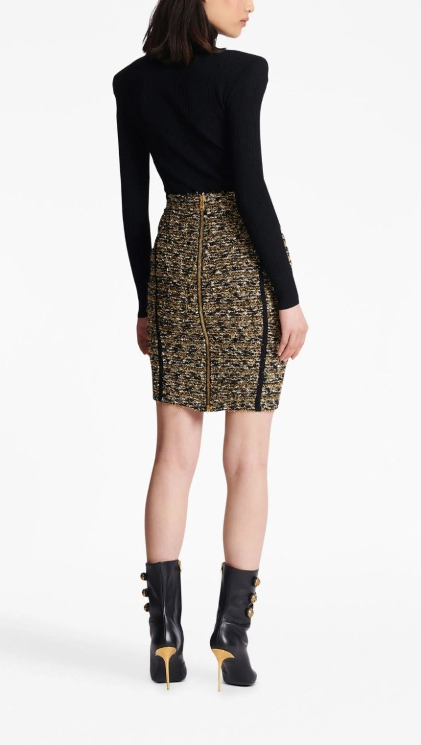 BROWN LUREX TWEED PENCIL SKIRT