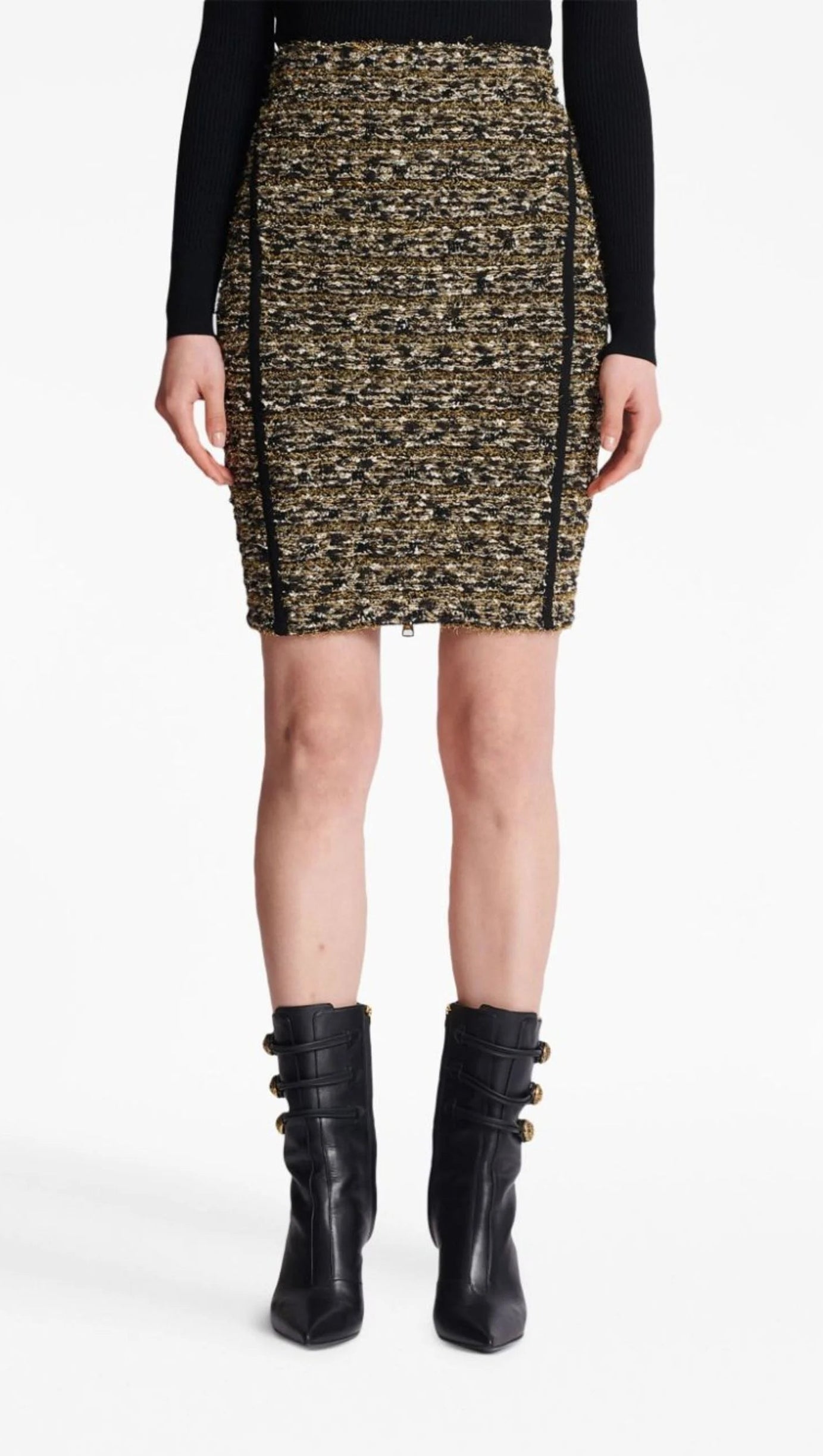 BROWN LUREX TWEED PENCIL SKIRT