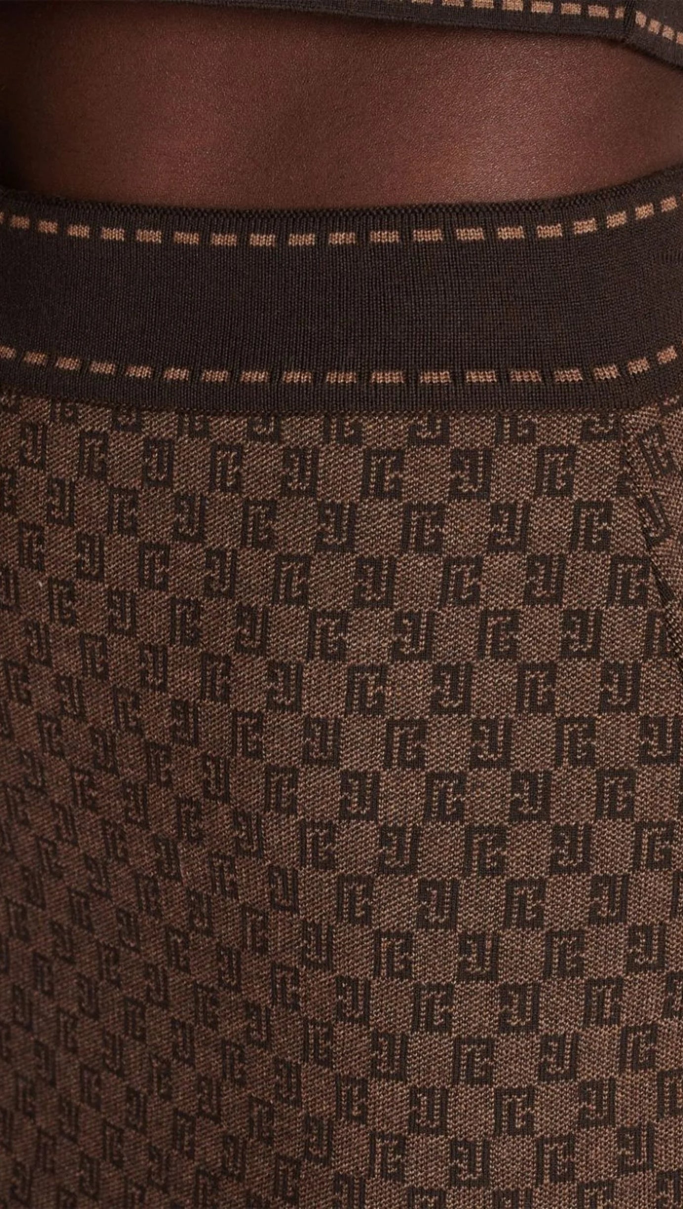 BROWN MONOGRAM-JACQUARD WOOL-BLEND SKIRT
