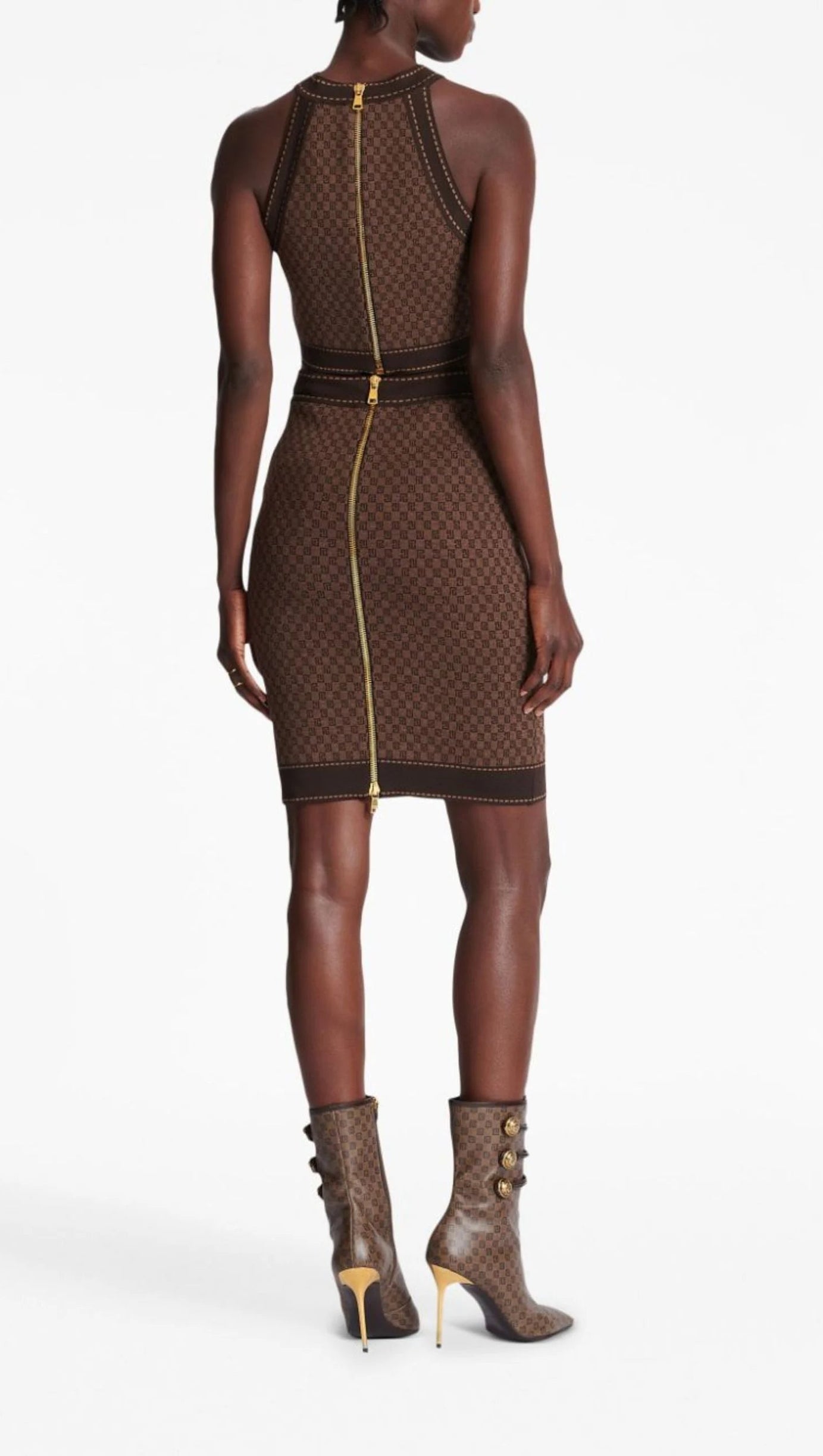 BROWN MONOGRAM-JACQUARD WOOL-BLEND SKIRT