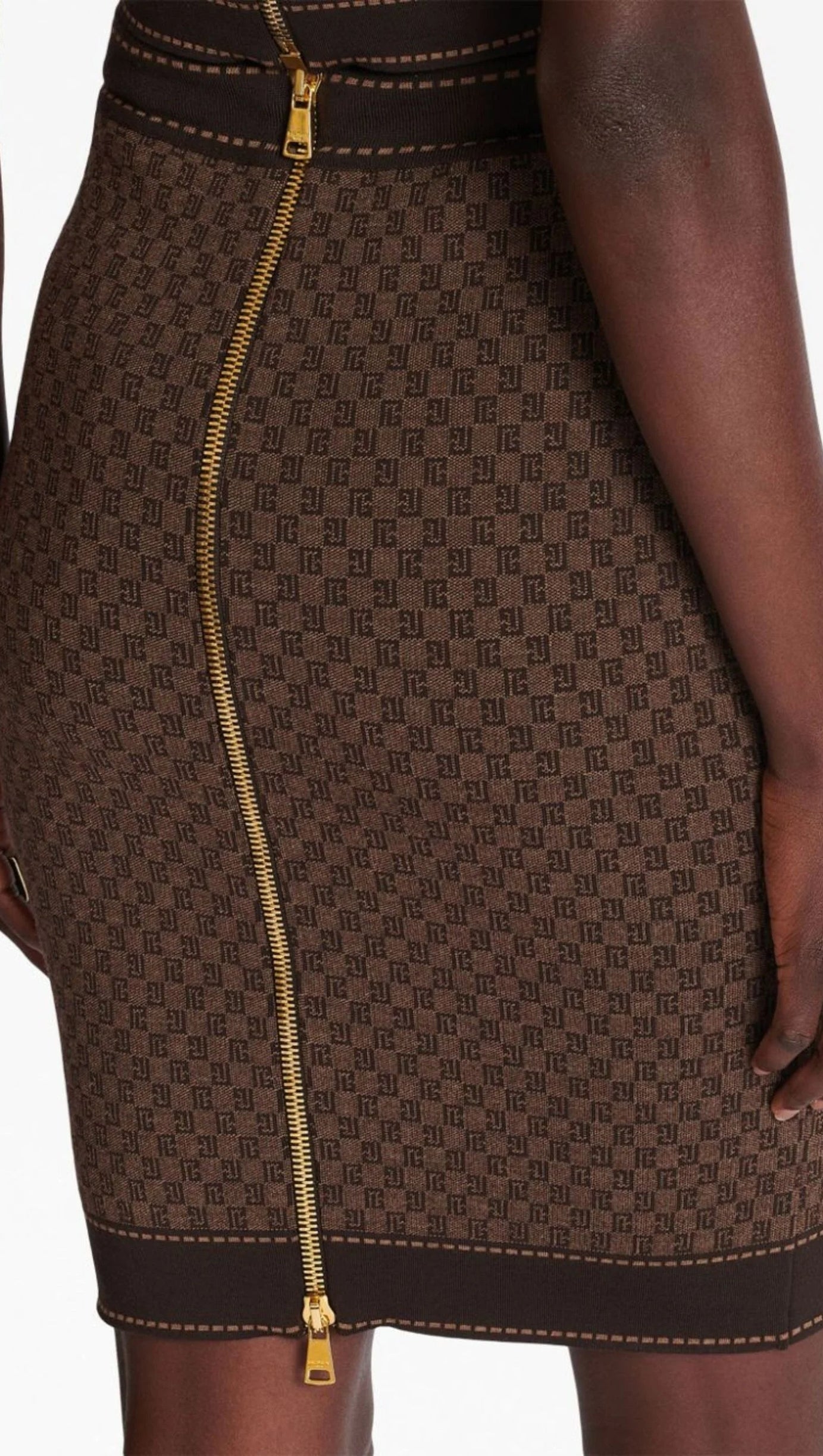 BROWN MONOGRAM-JACQUARD WOOL-BLEND SKIRT
