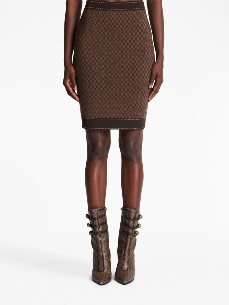 BROWN MONOGRAM-JACQUARD WOOL-BLEND SKIRT