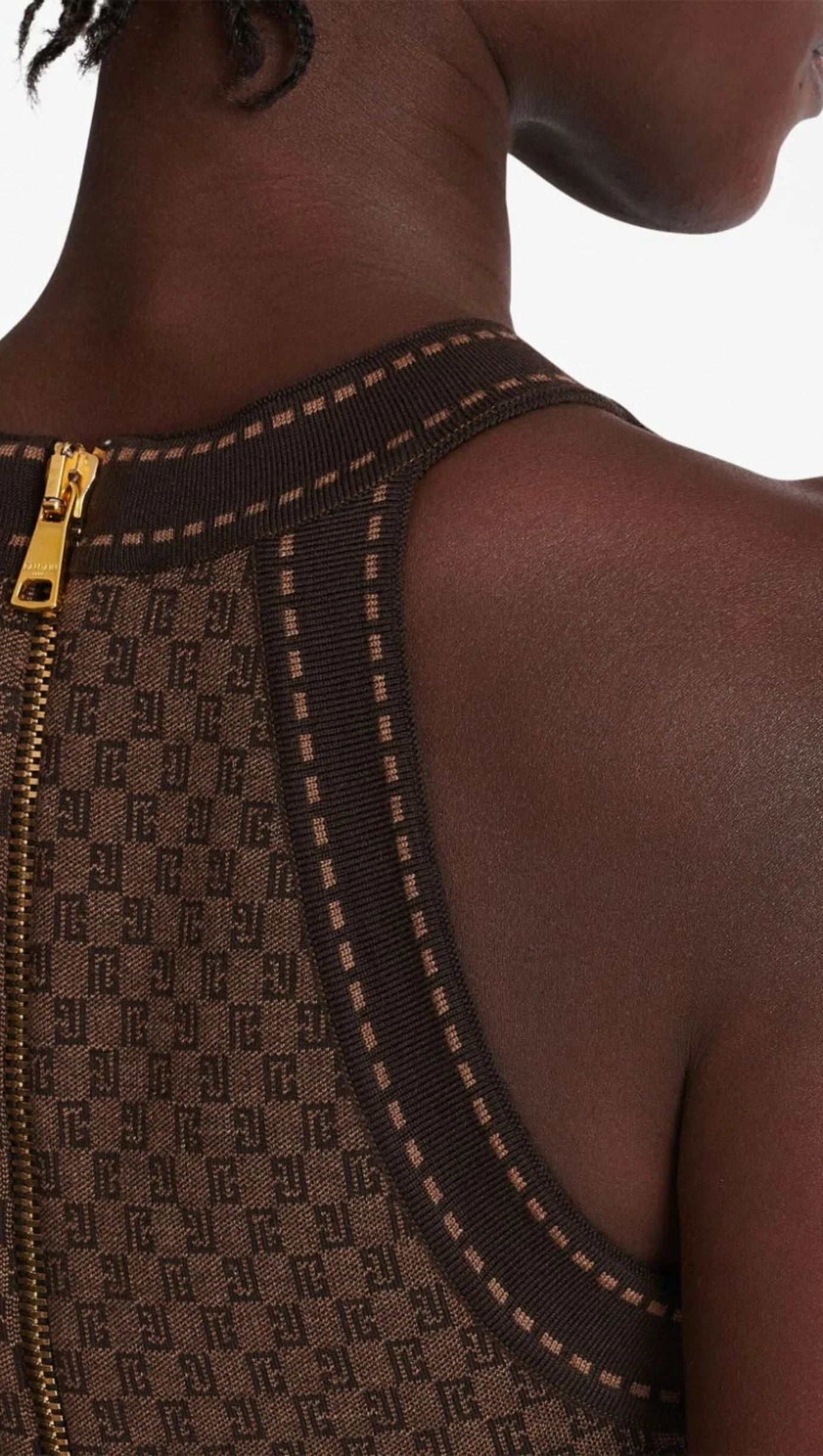 BROWN MONOGRAM-JACQUARD WOOL TOP