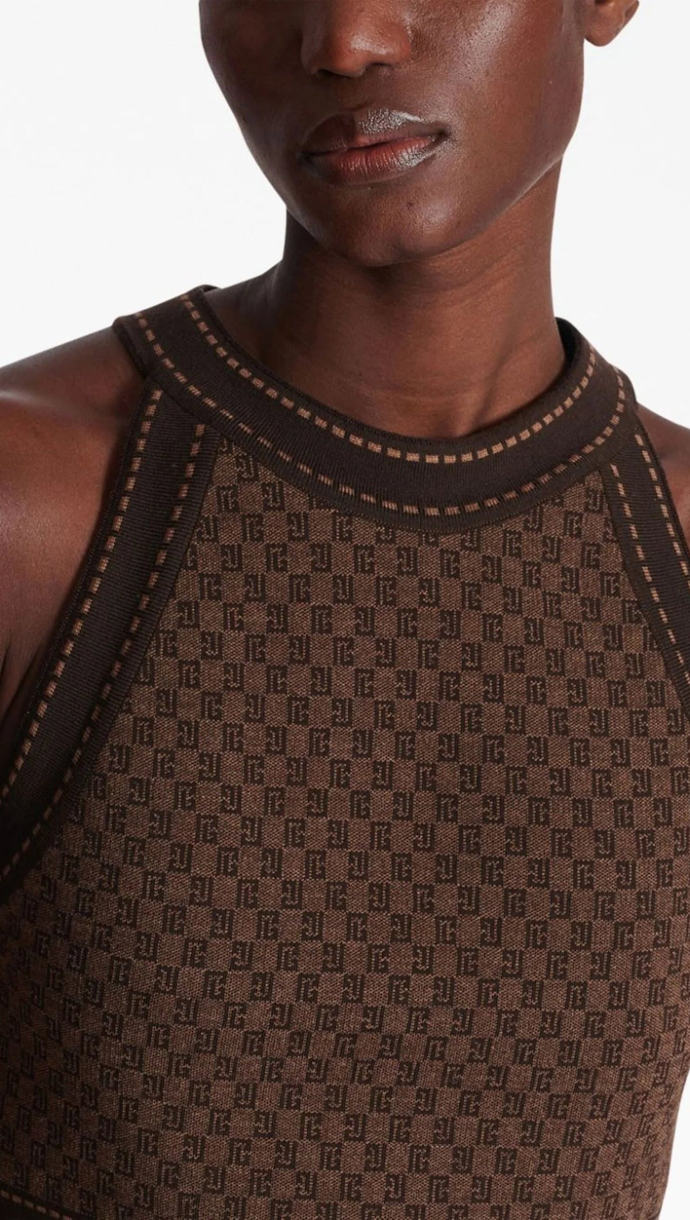 BROWN MONOGRAM-JACQUARD WOOL TOP