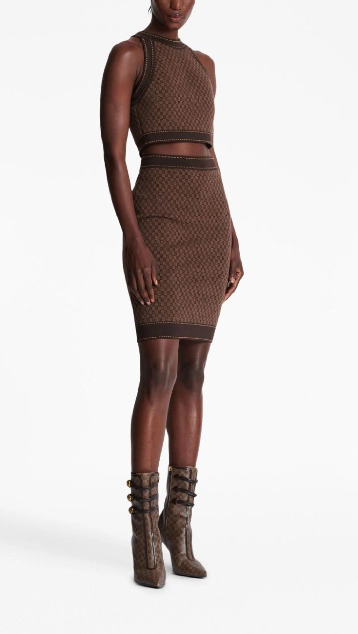 BROWN MONOGRAM-JACQUARD WOOL TOP