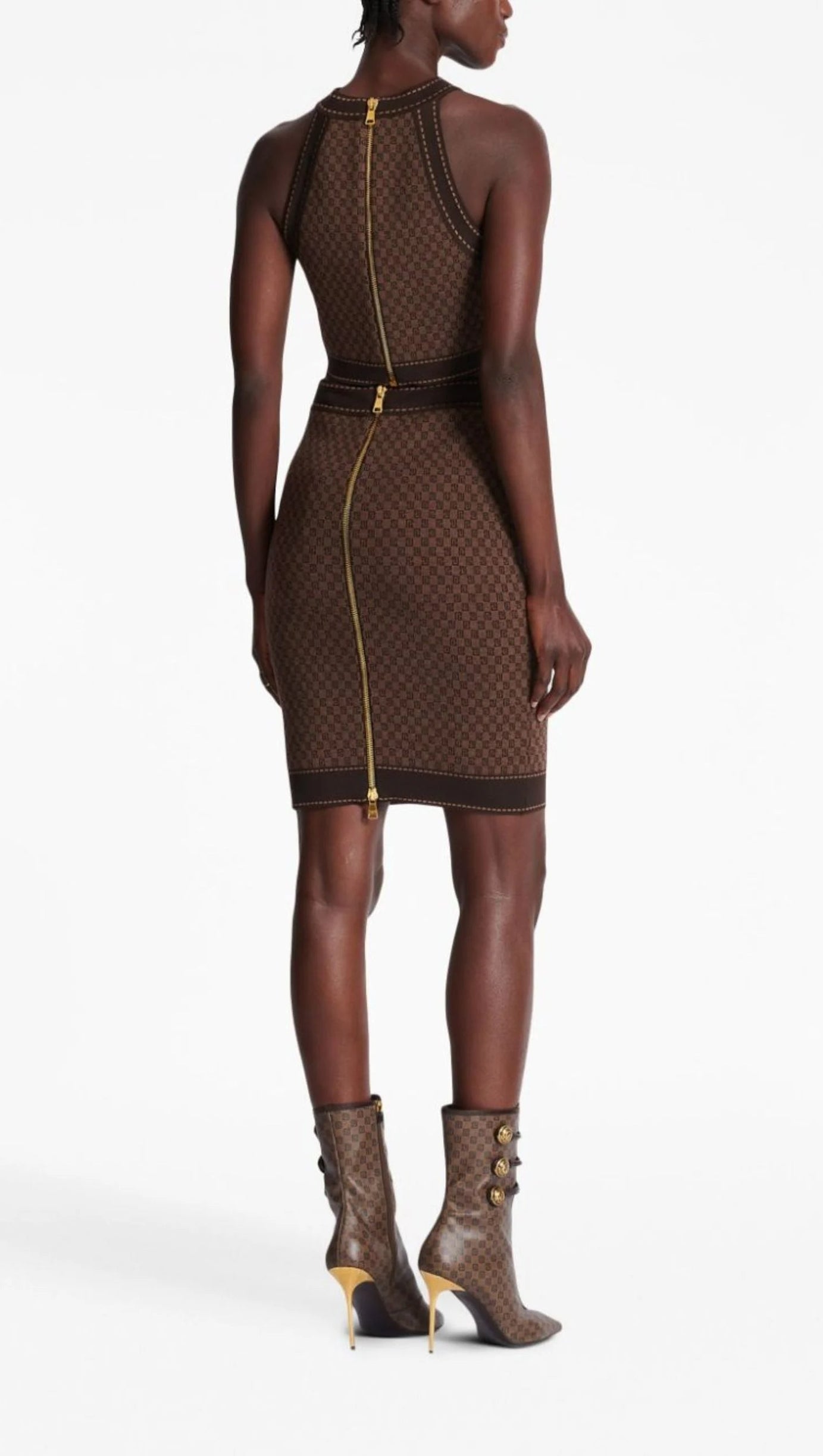 BROWN MONOGRAM-JACQUARD WOOL TOP