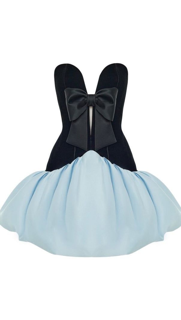AIIZIE VELVET CORSET SATIN MINI DRESS IN BLACK LIGHT BLUE - product image