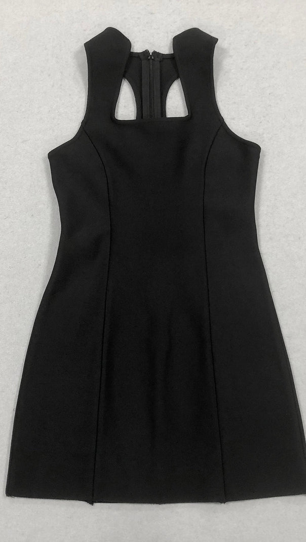 SLEEVELESS COLLARLESS BANDAGE MINI DRESS IN BLACK