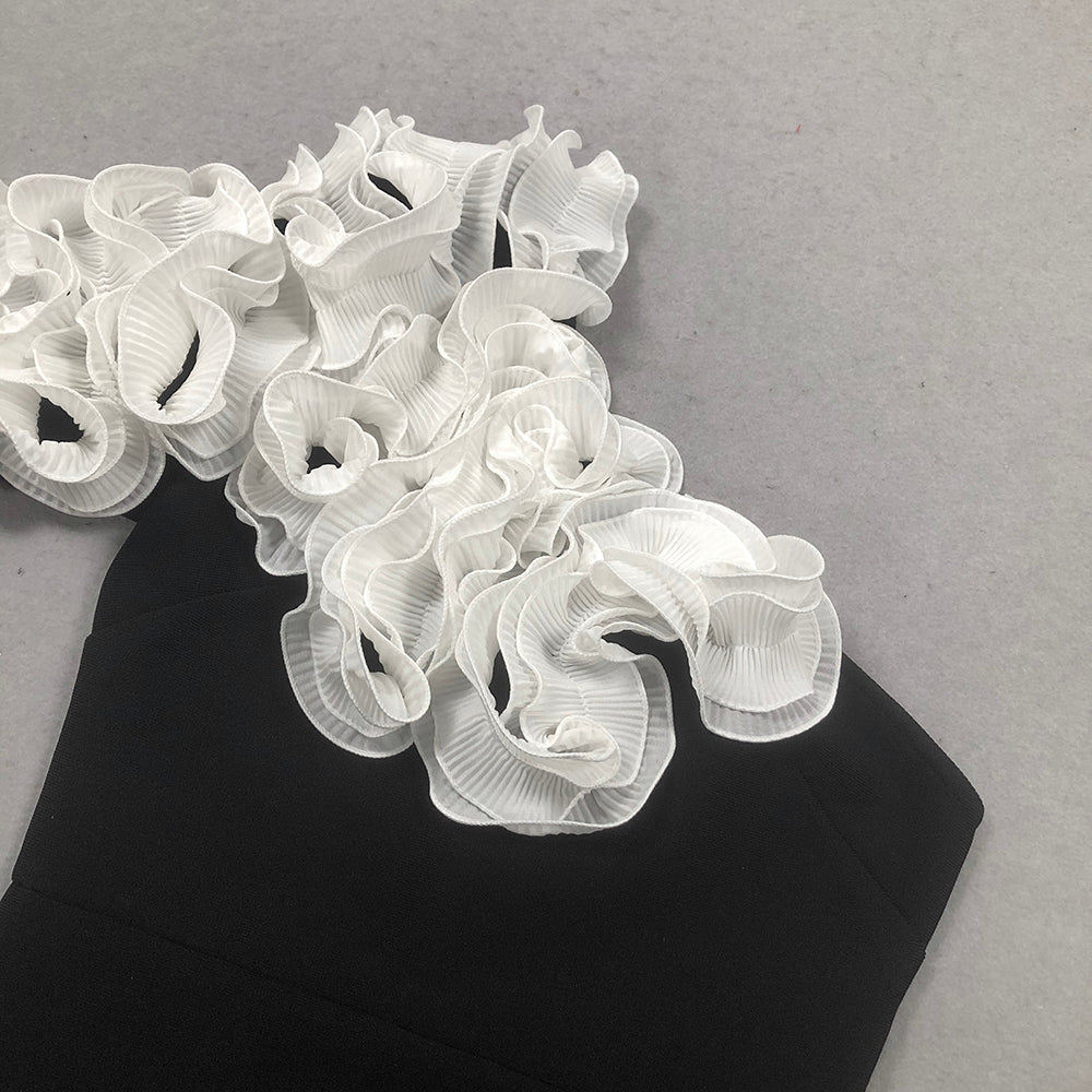 AIIZIE WHITE FLOWER EMBELLISHED STRAPLESS BLACK MIDI DRESS - product image