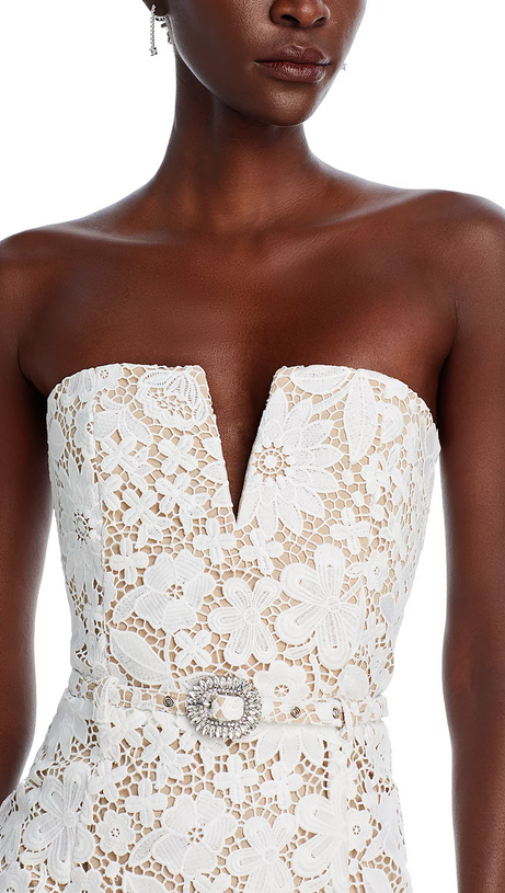 MILETTE V-NECK LACE MIDI DRESS IN WHITE