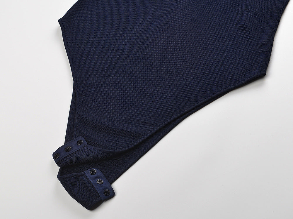 HILAL CHIC RIBBED KNIT GOLD-BUTTON BODYSUIT