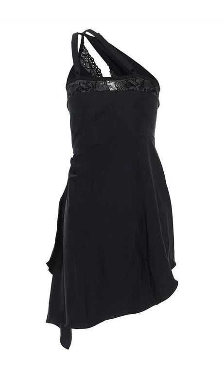 One-Shoulder-Minikleid aus Spitze in Schwarz