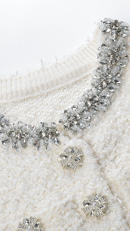 GLAMOROUS BLACK EMBELLISHED TWEED MINI DRESS | CRYSTAL COLLAR PARTY & COCKTAIL DRESS