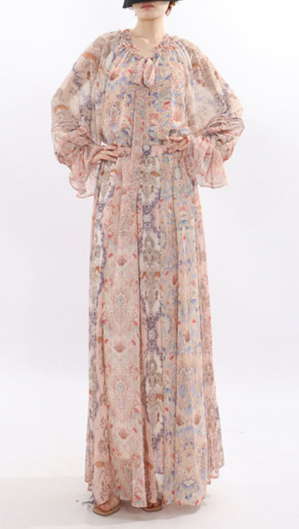 AIIZIE Jawahir Boho Chic Printed Long Sleeve Maxi Two-Piece Set - Effortless Elegance - product image