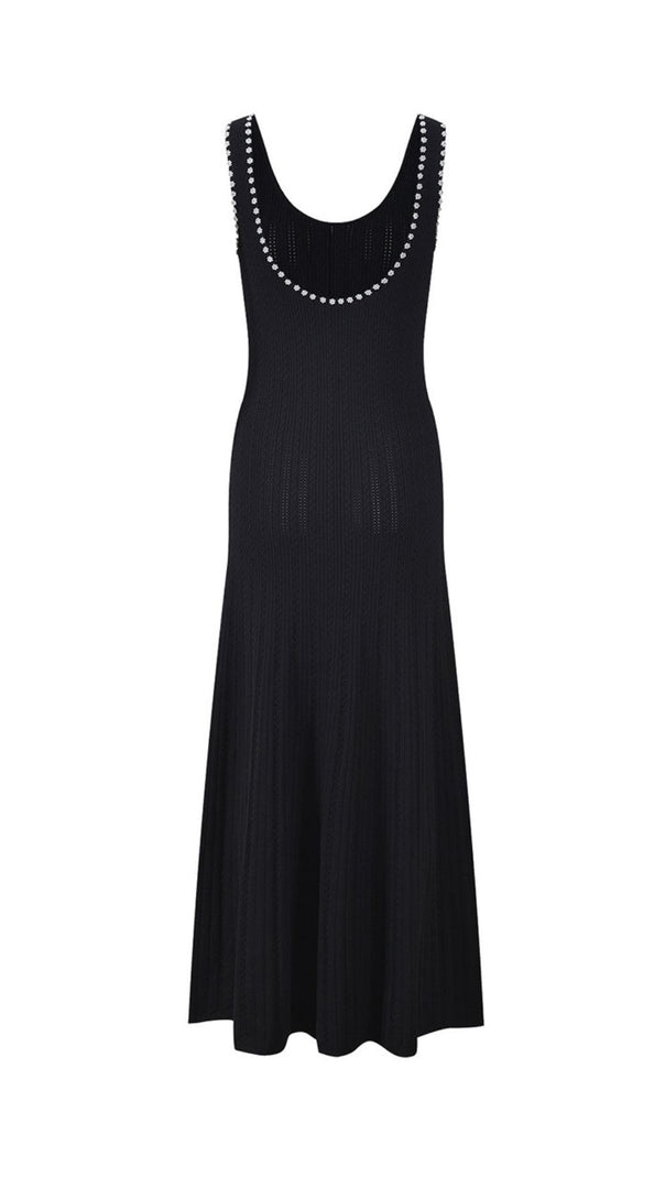 AIIZIE Chic Beaded Rib Knit Sleeveless Midi Dress with Pockets - product image