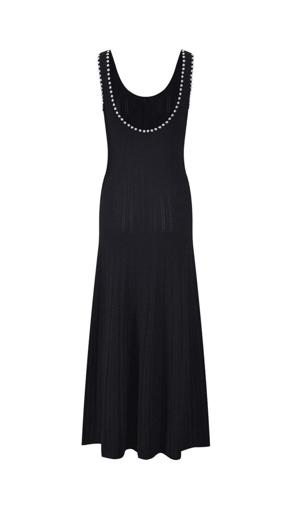 Chic Beaded Rib Knit Sleeveless Midi Dress with Pockets