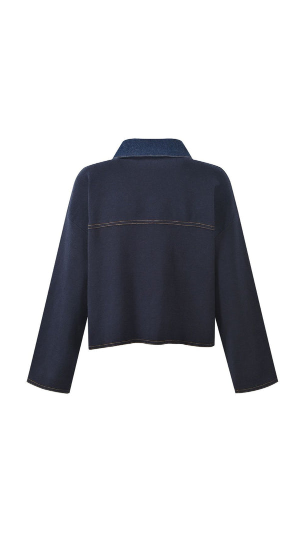 AIIZIE Chic Two-Tone Denim & Knit Blend Cardigan Jacket for Women - product image