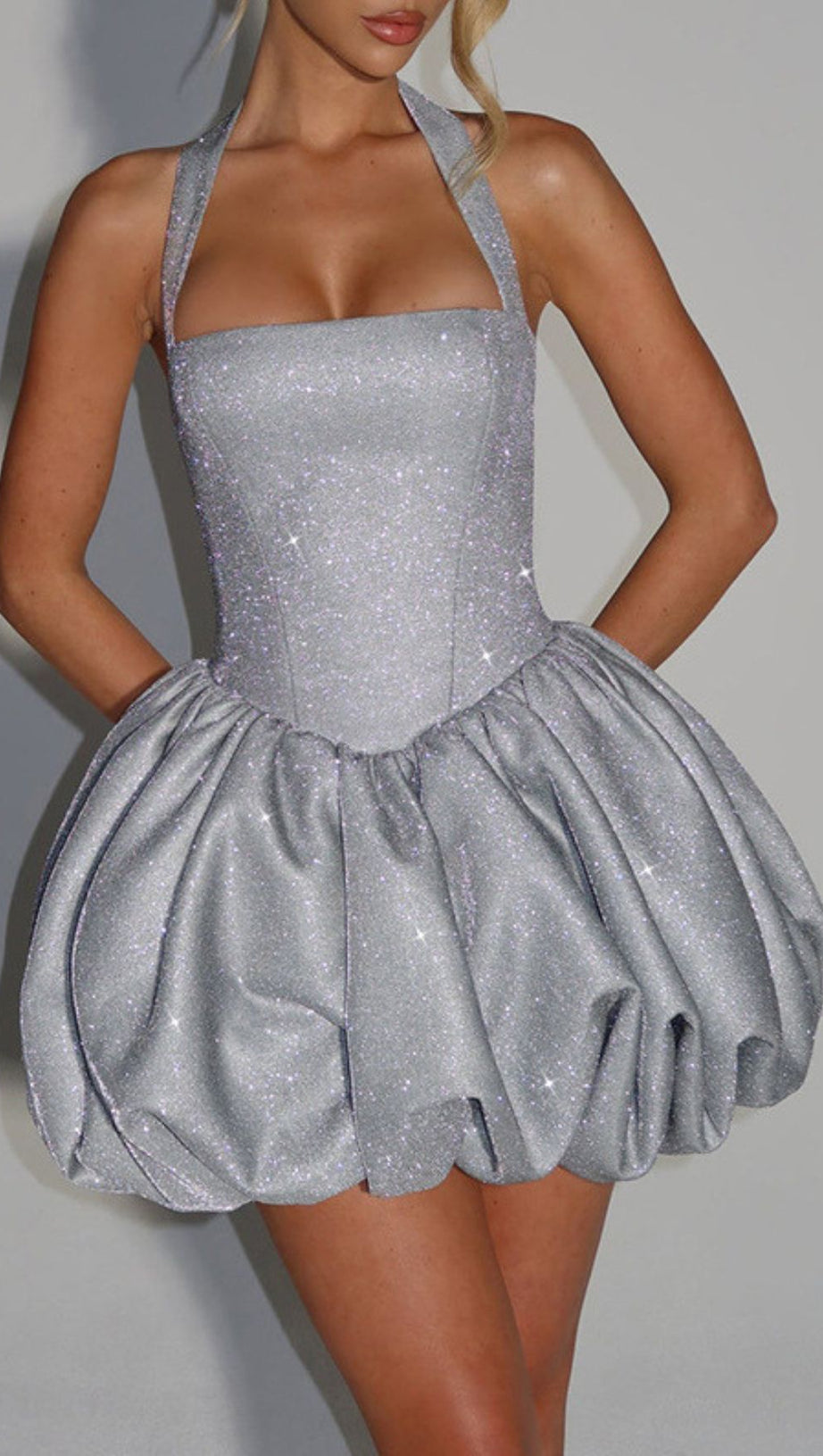 Jerrod Grey Sparkle Halter Bubble Mini Dress - Glam Party Ready