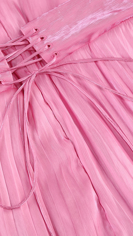 MANDY SLIT SLEEVE RUCHED MAXI DRESS IN ROSE PINK