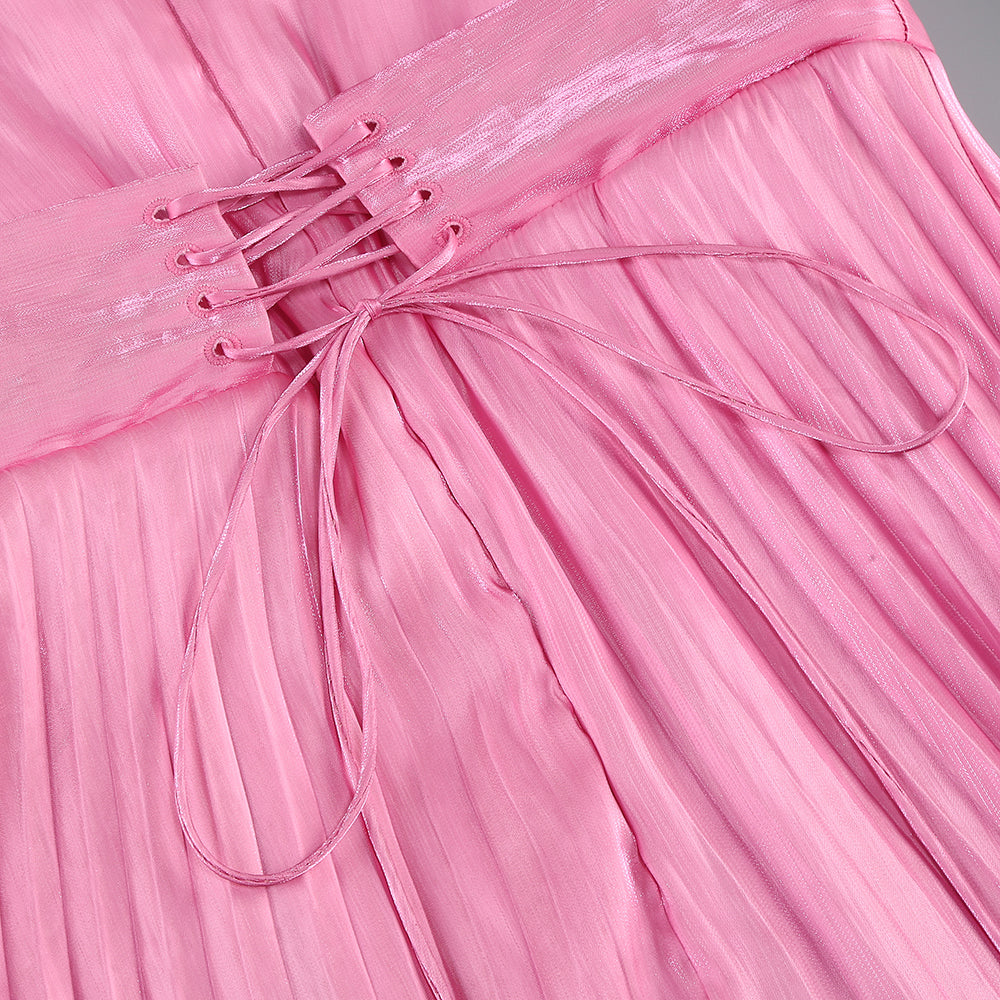 AIIZIE MANDY SLIT SLEEVE RUCHED MAXI DRESS IN ROSE PINK - product image
