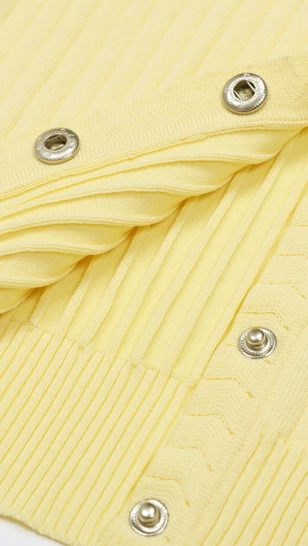 AIIZIE Jackie Yellow Ribbed Knit Maxi Dress & Cardigan Set - product image