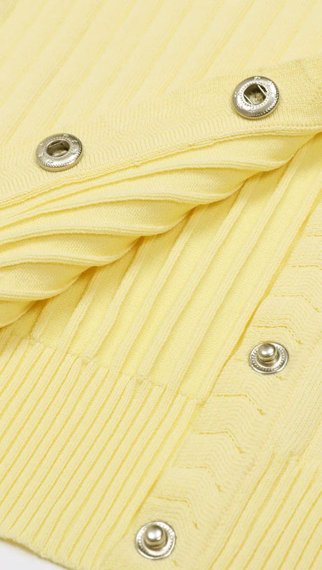 Jackie Yellow Ribbed Knit Maxi Dress & Cardigan Set