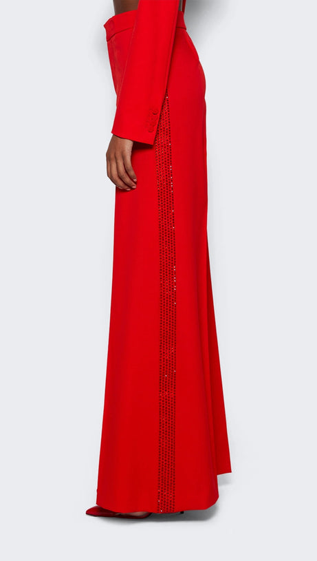 CRYSTAL-EMBELLISHED RED CROPPED BLAZER SET