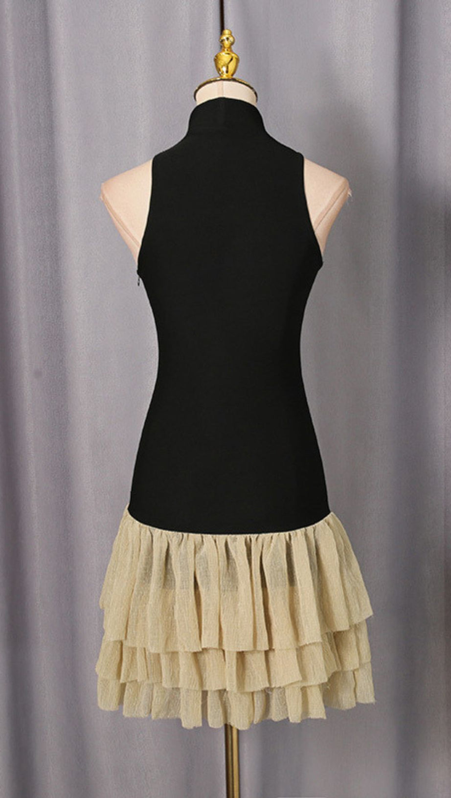 Jacarra Chic Black Halter Turtleneck Ruffle Tiered Mini Dress