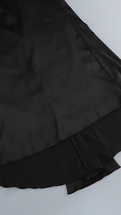 3D WHITE FLOWER ONE-SHOULDER MAXI DRESS IN BLACK