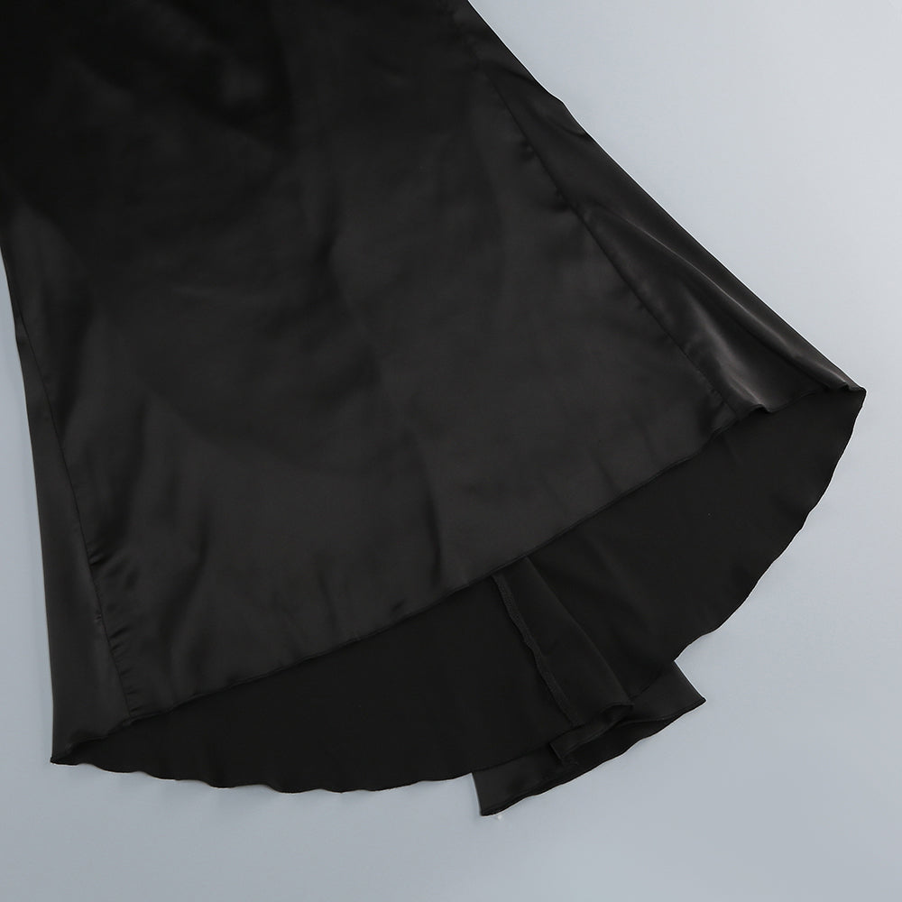 3D-Weißblumen-One-Shoulder-Maxikleid in Schwarz