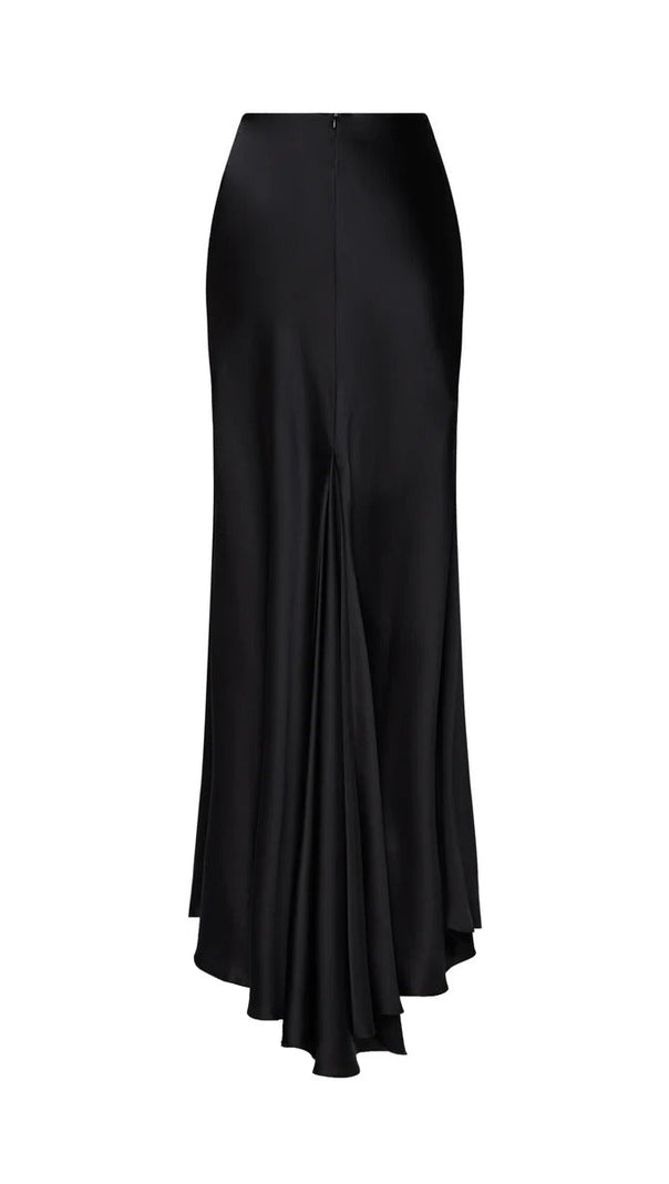 AIIZIE 3D WHITE FLOWER ONE-SHOULDER MAXI DRESS IN BLACK - product image