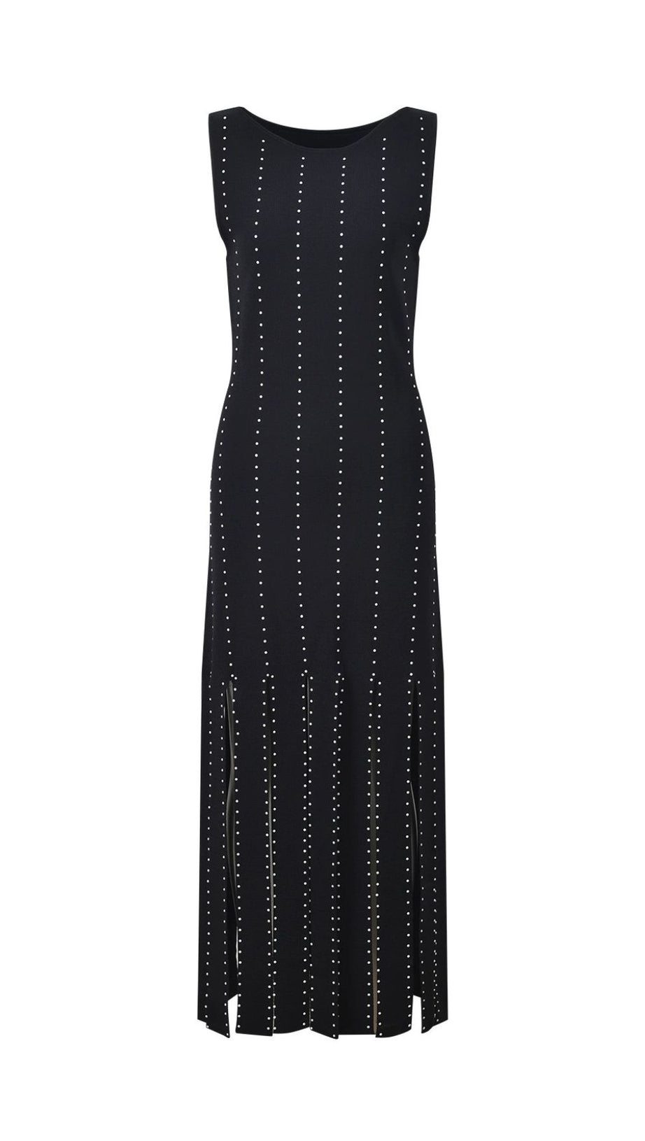 Glamorous Black Studded Fringe Bodycon Midi Dress | Sleeveless & Chic