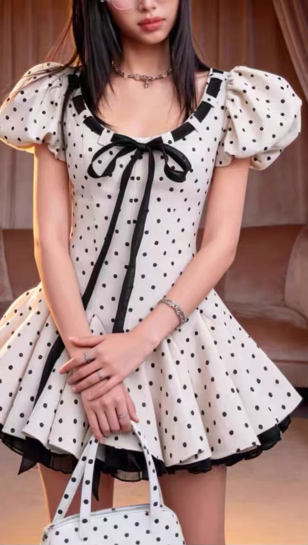 Wania White Polka Dot Mini Dress with Tie-Front