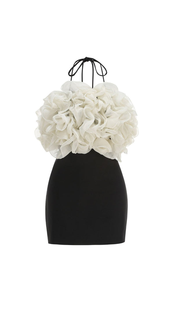 AIIZIE Jameela Black Halter Ruffle Mini Dress - Chic Cocktail & Party Attire - product image