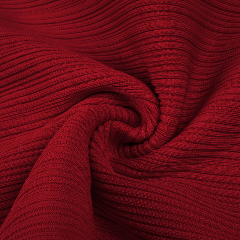 LONG SLEEVE PLEATED KNIT MAXI DRESS IN RED