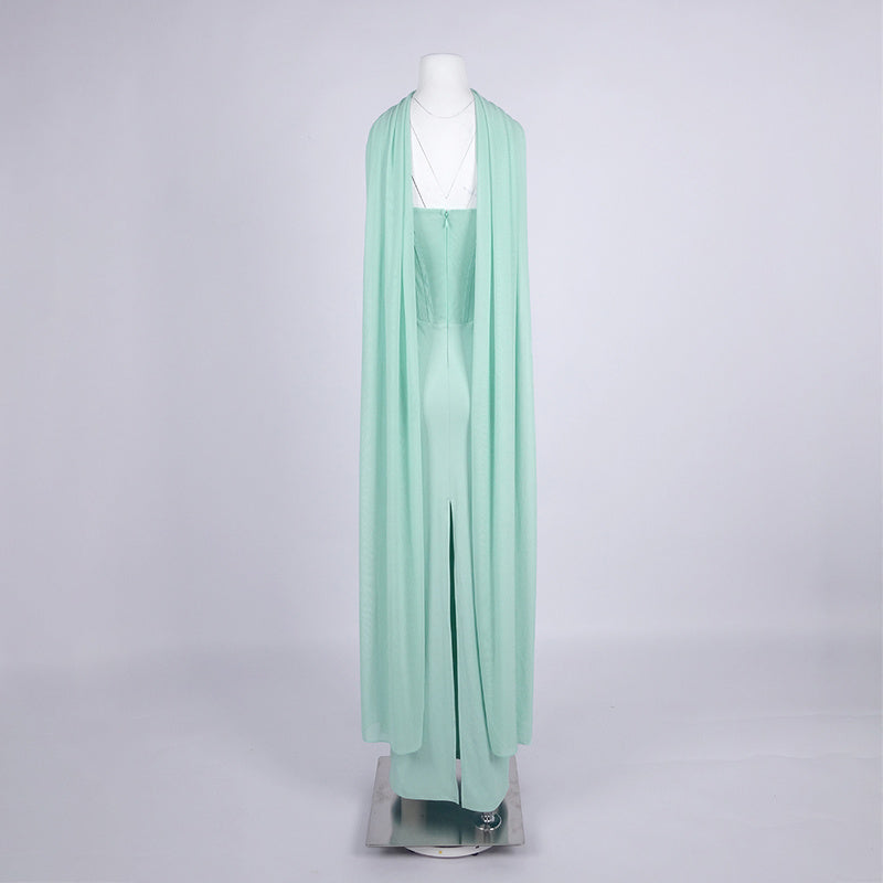 ANNA STRAPLESS  MESH SCARF CORSET MAXI DRESS IN GREEN