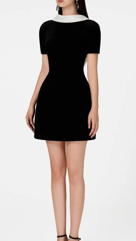 COWL NECK BACKLESS MINI DRESS IN BLACK