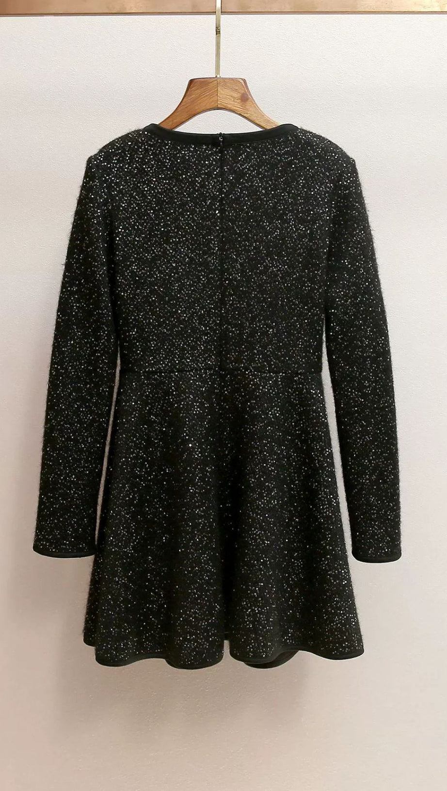 Dazzling Black Sequin Knit Mini Dress with Chic Bow Cut-Out