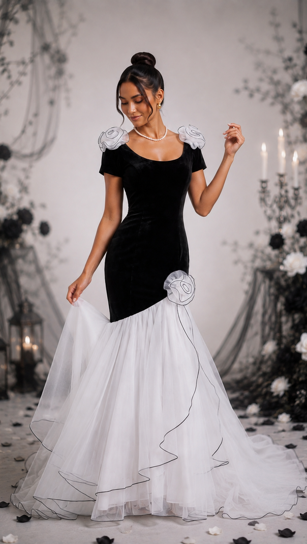 Black Velvet and Tulle Mermaid Dress