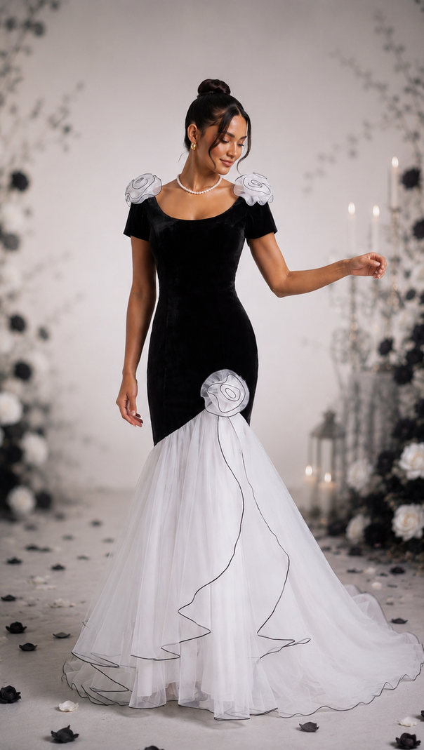 Black Velvet and Tulle Mermaid Dress