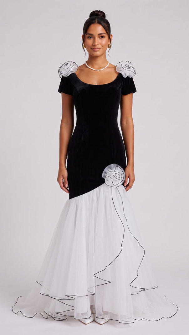 Black Velvet and Tulle Mermaid Dress