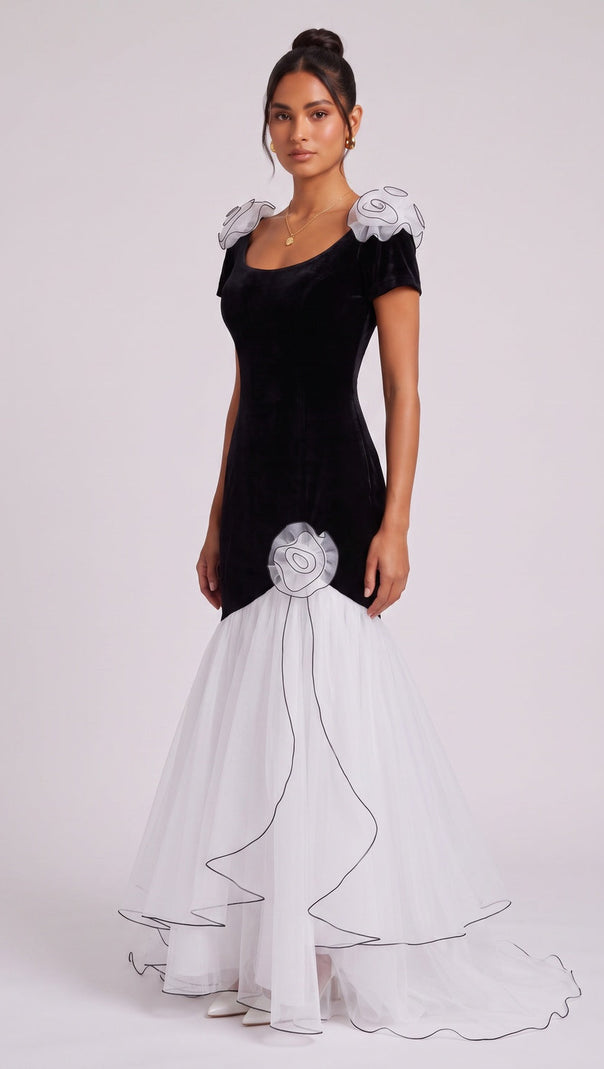 Black Velvet and Tulle Mermaid Dress